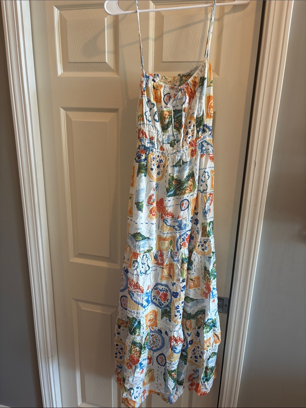 BRAND NEW ILLA ILLA White Maxi Dress with Blue, Green & Orange Print